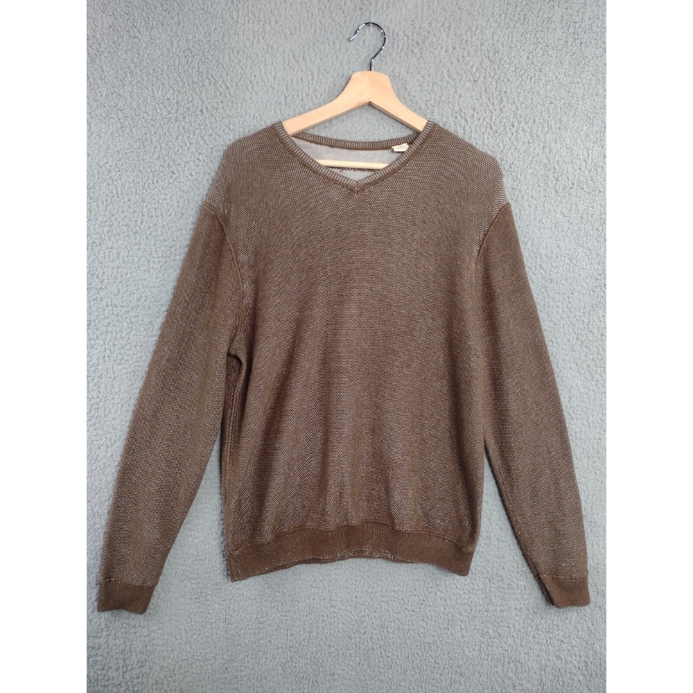 Tommy Bahama Sweater Mens Large Brown V-Neck Long Sleeve Silk Blend